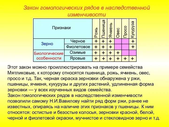 Закон гомологических рядов в наследственной изменчивости Этот закон можно проиллюстрировать на примере