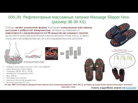 005:JN Рефлекторные массажные тапочки Massage Slipper New (размер 38-39 XS) Стельки имеют