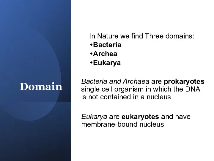 Domain In Nature we find Three domains: Bacteria Archea Eukarya Bacteria and