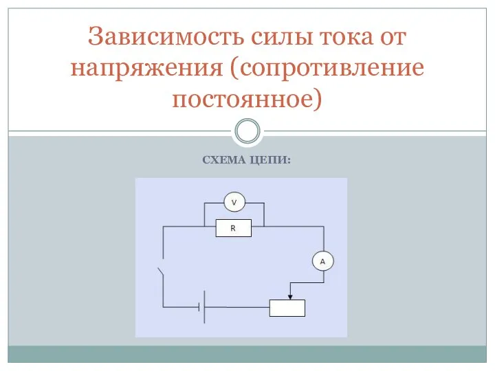 СХЕМА ЦЕПИ: Зависимость силы тока от напряжения (сопротивление постоянное)