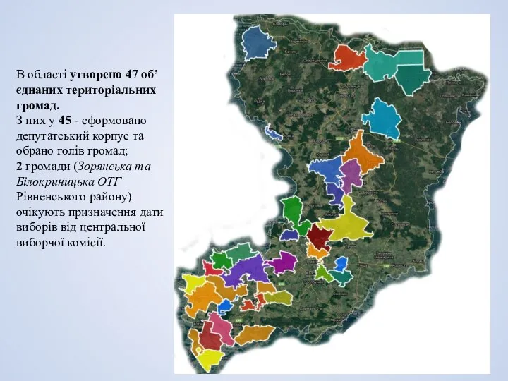 В області утворено 47 об’єднаних територіальних громад. З них у 45 -