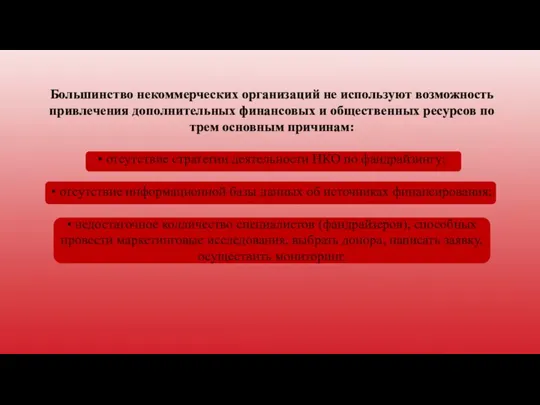 Большинство некоммерческих организаций не используют возможность привлечения дополнительных финансовых и общественных ресурсов