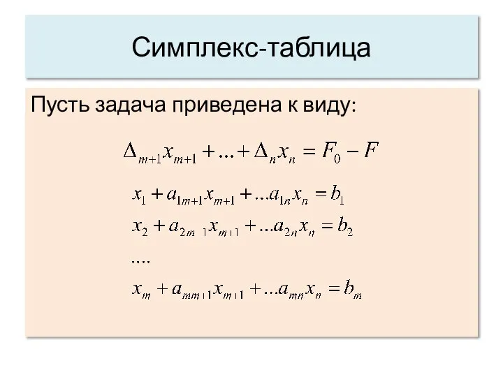 Симплекс-таблица Пусть задача приведена к виду: