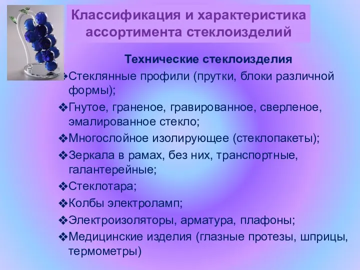 Технические стеклоизделия Стеклянные профили (прутки, блоки различной формы); Гнутое, граненое, гравированное, сверленое,