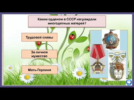 Трудовой славы За личное мужество Каким орденом в СССР награждали многодетных матерей? Мать-Героиня