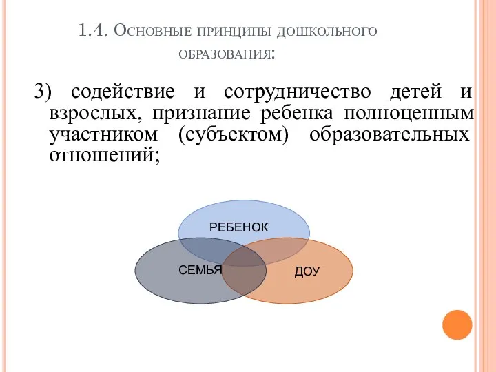 1.4. Основные принципы дошкольного образования: 3) содействие и сотрудничество детей и взрослых,