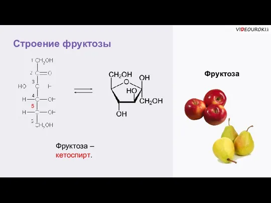 Строение фруктозы Фруктоза 5 Фруктоза – кетоспирт.