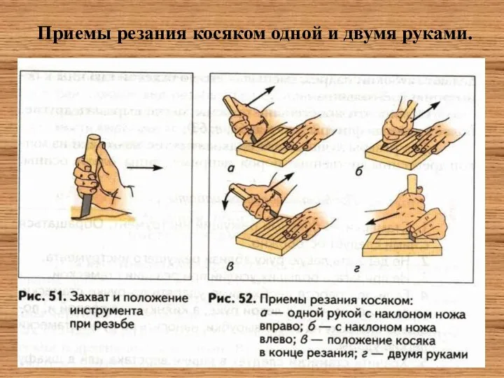 Приемы резания косяком одной и двумя руками.