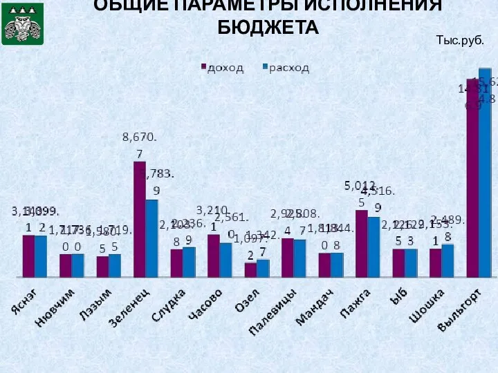 ОБЩИЕ ПАРАМЕТРЫ ИСПОЛНЕНИЯ БЮДЖЕТА Тыс.руб.