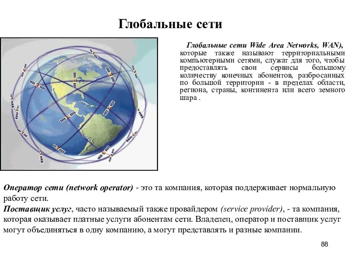 Глобальные сети Глобальные сети Wide Area Networks, WAN), которые также называют территориальными