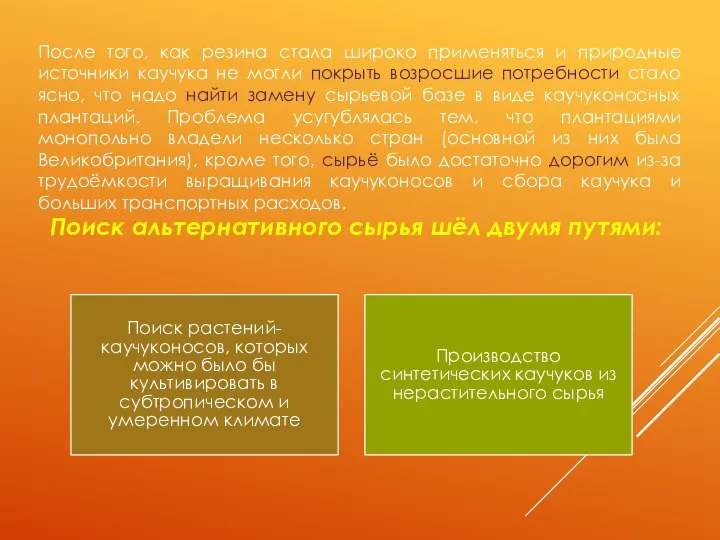 После того, как резина стала широко применяться и природные источники каучука не