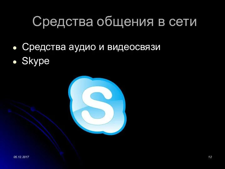 Средства общения в сети Средства аудио и видеосвязи Skype 05.12.2017