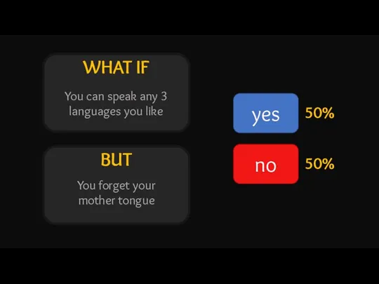 WHAT IF BUT yes no 50% 50% You can speak any 3