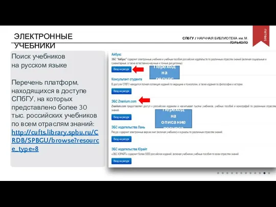 ЭЛЕКТРОННЫЕ УЧЕБНИКИ Поиск учебников на русском языке Перечень платформ, находящихся в доступе