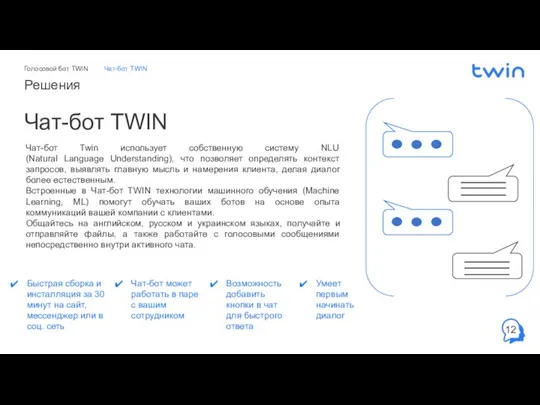 Решения Чат-бот TWIN Быстрая сборка и инсталляция за 30 минут на сайт,