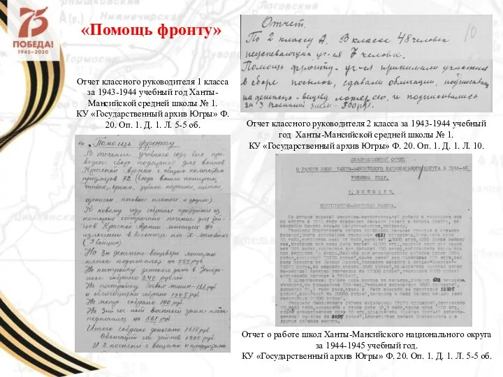 Отчет классного руководителя 1 класса за 1943-1944 учебный год Ханты-Мансийской средней школы