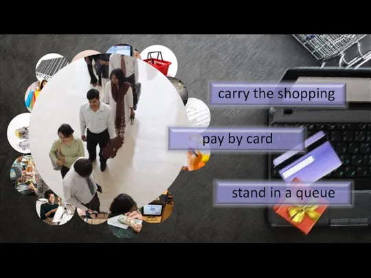 carry the shopping pay by card stand in a queue