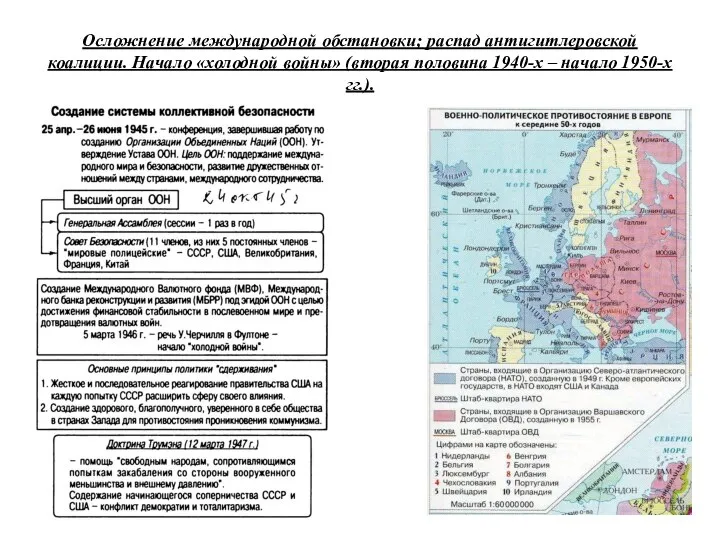 Осложнение международной обстановки; распад антигитлеровской коалиции. Начало «холодной войны» (вторая половина 1940-х – начало 1950-х гг.).