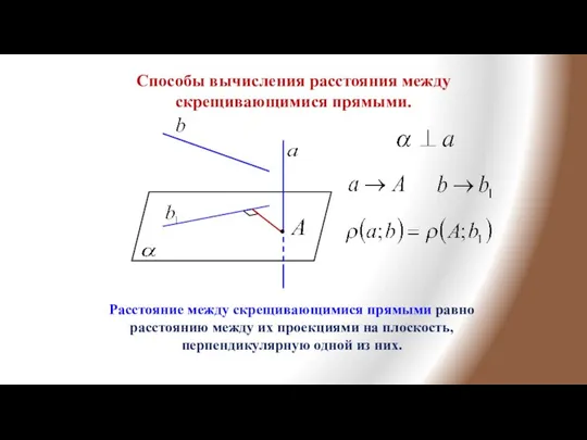 Способы вычисления расстояния между скрещивающимися прямыми. Расстояние между скрещивающимися прямыми равно расстоянию