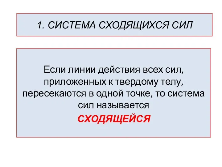 Если линии действия всех сил, приложенных к твердому телу, пересекаются в одной