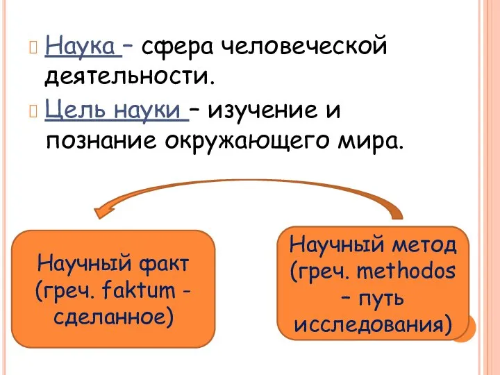 Наука – сфера человеческой деятельности. Цель науки – изучение и познание окружающего