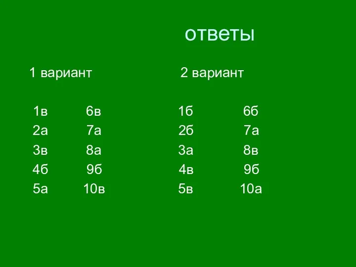 ответы 1 вариант 2 вариант 1в 6в 1б 6б 2а 7а 2б