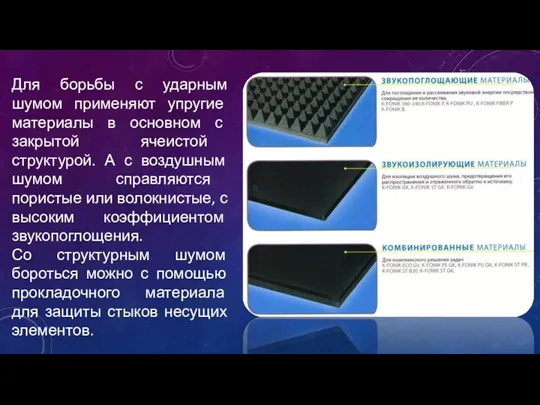 Для борьбы с ударным шумом применяют упругие материалы в основном с закрытой