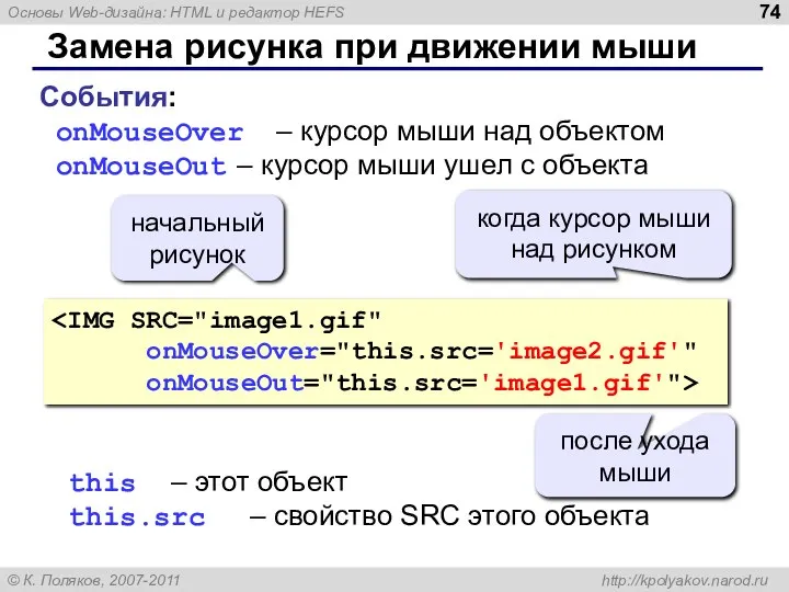 Замена рисунка при движении мыши когда курсор мыши над рисунком после ухода