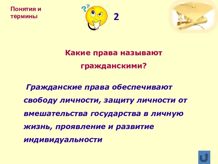 Какие права называют гражданскими? Гражданские права обеспечивают свободу личности, защиту личности от