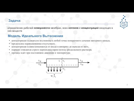 Задача: определение рабочей поверхности мембран, всех потоков и концентраций входящих в них