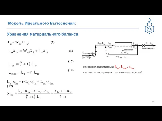 Модель Идеального Вытеснения: Уравнения материального баланса Lн = Wоб + Lк; (3)