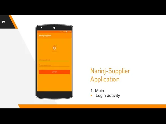 Narinj-Supplier Application 1. Main Login activity Place your screenshot here