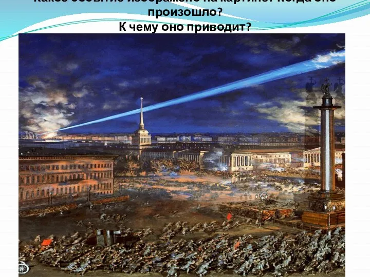 Какое событие изображено на картине? Когда оно произошло? К чему оно приводит?