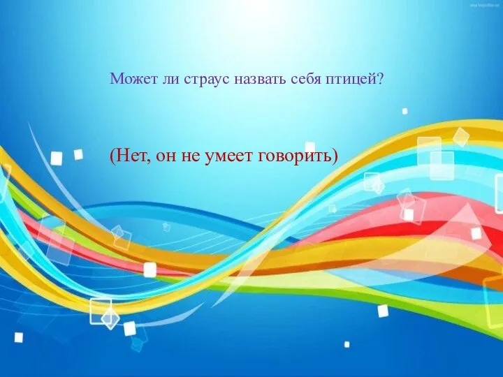 Может ли страус назвать себя птицей? (Нет, он не умеет говорить)