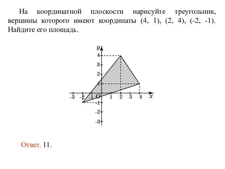 На координатной плоскости нарисуйте треугольник, вершины которого имеют координаты (4, 1), (2,