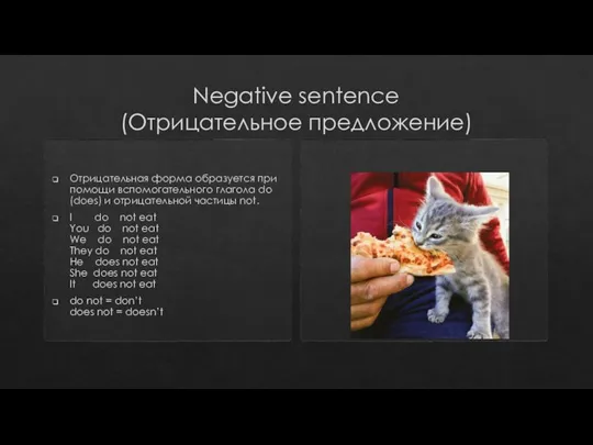 Negative sentence (Отрицательное предложение) Отрицательная форма образуется при помощи вспомогательного глагола do