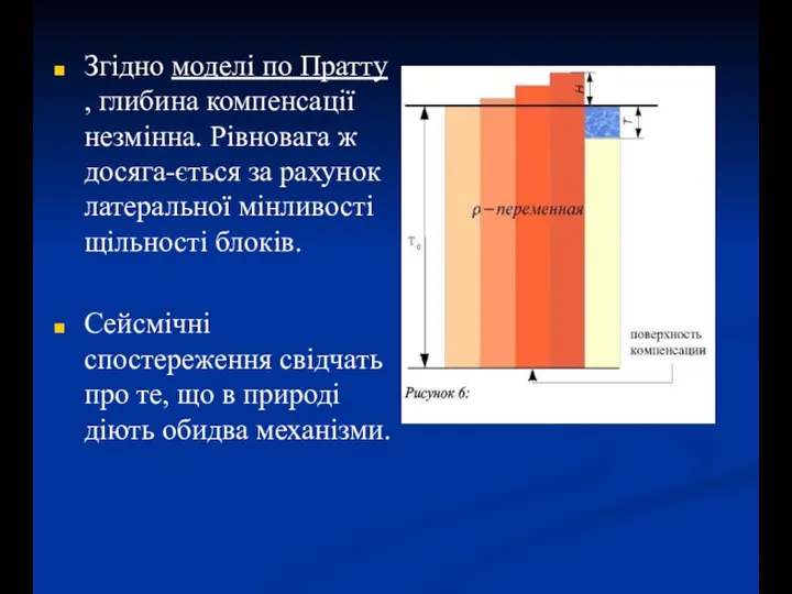 Згідно моделі по Пратту , глибина компенсації незмінна. Рівновага ж досяга-ється за