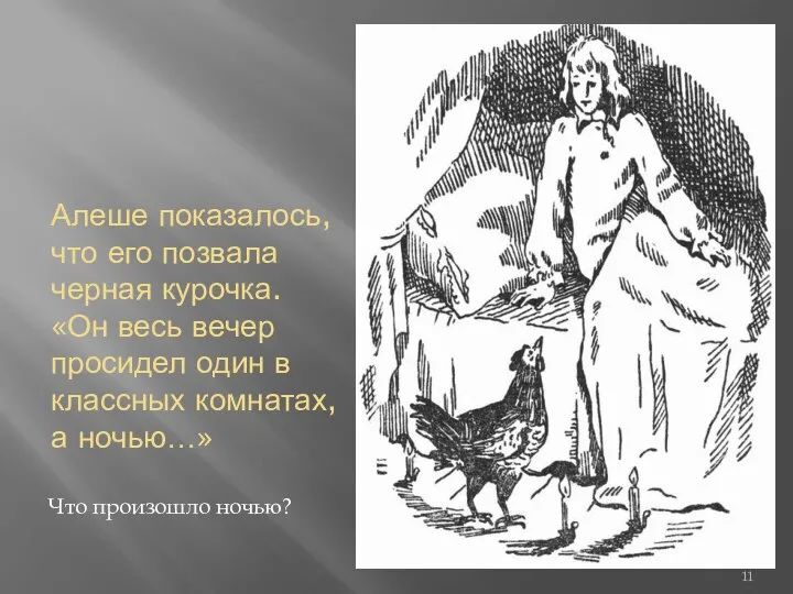 Алеше показалось, что его позвала черная курочка. «Он весь вечер просидел один