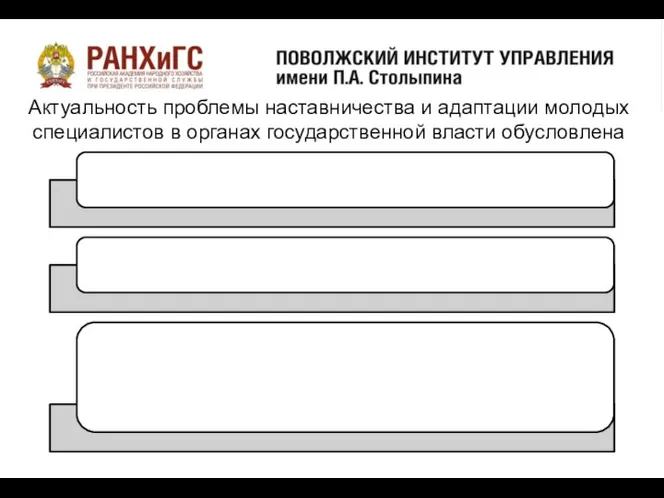 о Актуальность проблемы наставничества и адаптации молодых специалистов в органах государственной власти обусловлена