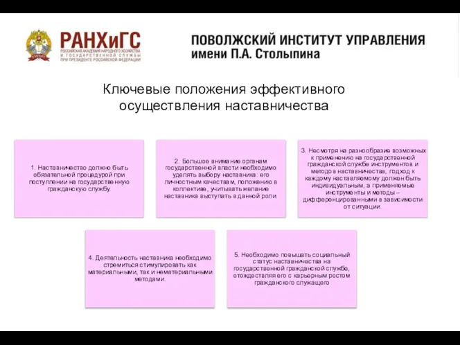 о Ключевые положения эффективного осуществления наставничества