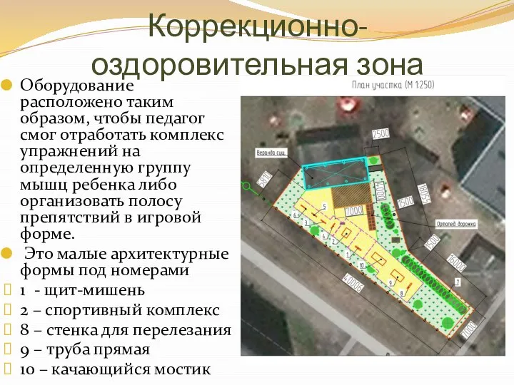 Коррекционно-оздоровительная зона Оборудование расположено таким образом, чтобы педагог смог отработать комплекс упражнений