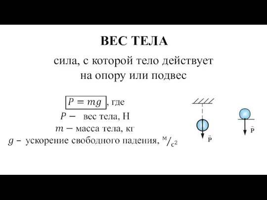 ВЕС ТЕЛА сила, с которой тело действует на опору или подвес