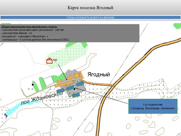 Карта поселка Ягодный СХЕМА ПОКВАРТАЛЬНОГО РАЗБИЕНИЯ Общая характеристика населенного пункта: - количество