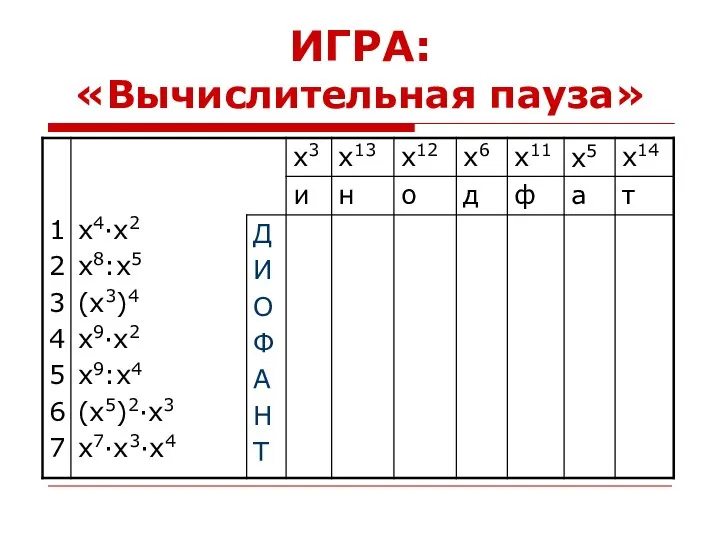 ИГРА: «Вычислительная пауза»