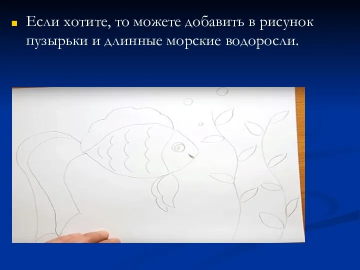 Если хотите, то можете добавить в рисунок пузырьки и длинные морские водоросли.