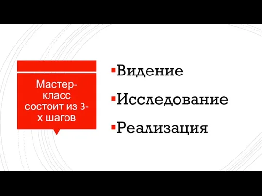 Мастер-класс состоит из 3-х шагов Видение Исследование Реализация