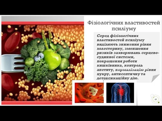 Фізіологічних властивостей псиліуму Серед фізіологічних властивостей псиліуму виділяють зниження рівня холестерину, зменшення