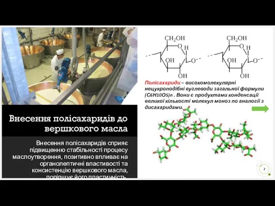 Внесення полісахаридів до вершкового масла Внесення полісахаридів сприяє підвищенню стабільності процесу маслоутворення,