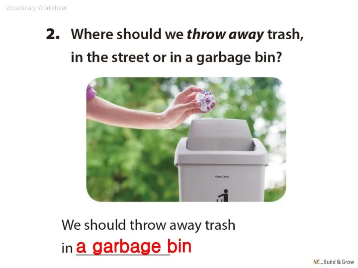 a garbage bin Vocabulary Worksheet
