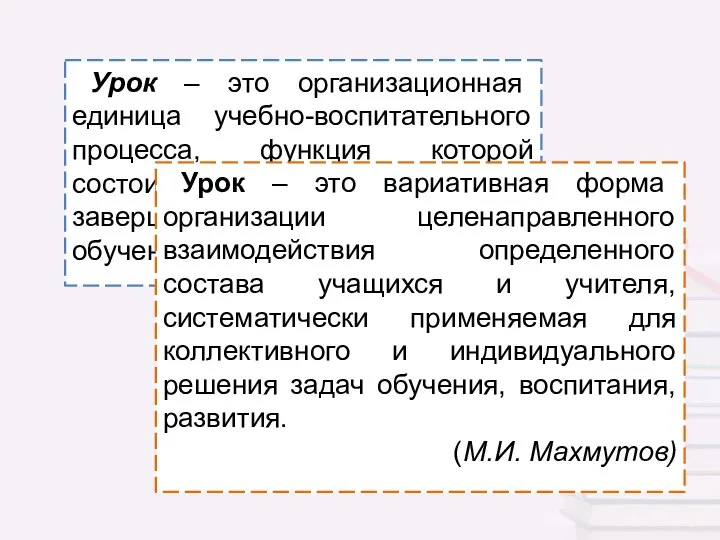 Урок – это организационная единица учебно-воспитательного процесса, функция которой состоит в достижении